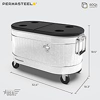 Vista 10 de Permasteel Rolling Patio Cooler – Large Outdoor Ice Chest with Wheels, Beverage Cooler for Backyard, BBQ, Tailgate, Beach, Parties, Rustic Farmhouse
