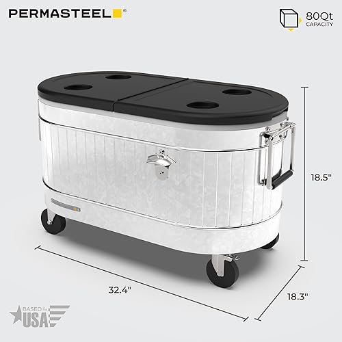 Miniatura 10 de Permasteel Rolling Patio Cooler  Large Outdoor Ice Chest with Wheels, Beverage Cooler for Backyard, BBQ, Tailgate, Beach, Parties, Rustic Farmhouse