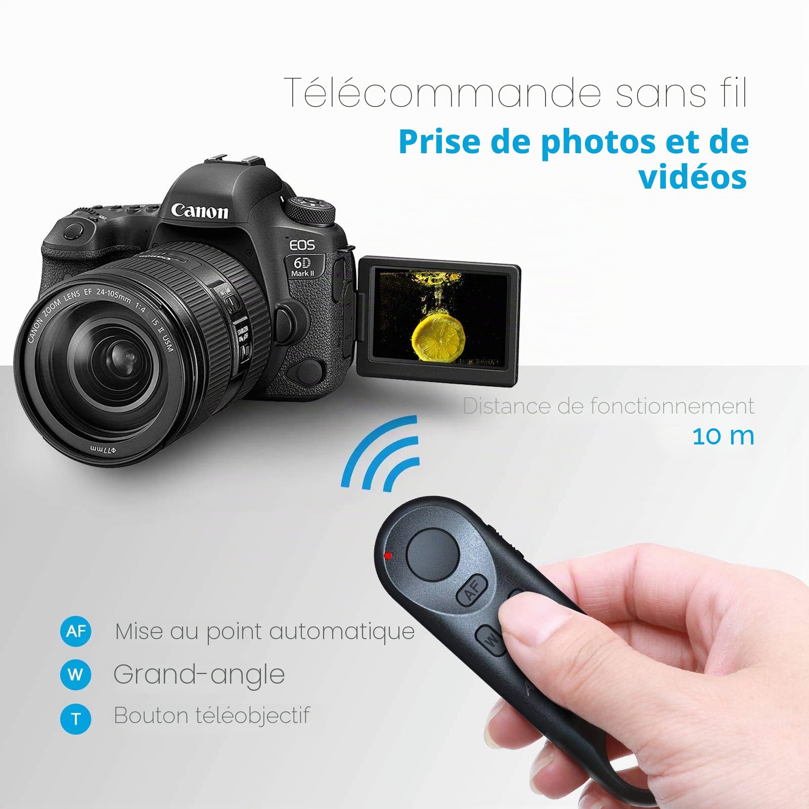 Télécommande d'appareil Photo pour Canon R3 R5 R6 R RP M50 M6 Mark II 90D 6D Mark II 800D 850D Rebel SL2 T7i PowerShot SX70 HS G5 X Mark II G7 X Mark III, remplacer BR-E1
