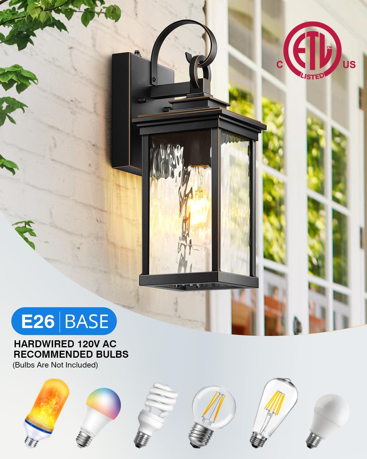 VIANIS Dusk to Dawn Outdoor Wall Lantern, Modern Black (Gold Trim) Exterior Light Fixtures for Garage, Anti-Rust Outside Porch Lighting Wall Mount Sconce Lighting for House with Tempered Glass
