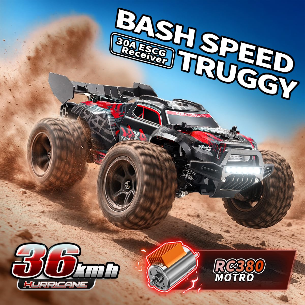 Macchina telecomandata professionale 1:18 4x4 tutto terreno, auto RC ad alta velocità 36 km/h con doppia batteria 1500 mAh e doppia carrozzeria, Monster Truck per adulti e ragazzi