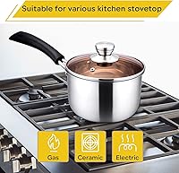 Vista 3 de E-far Cacerola de 1 cuarto de galón con tapa, olla pequeña de acero inoxidable con tapa de vidrio para cocinar, fácil de limpiar y sin óxido, apta