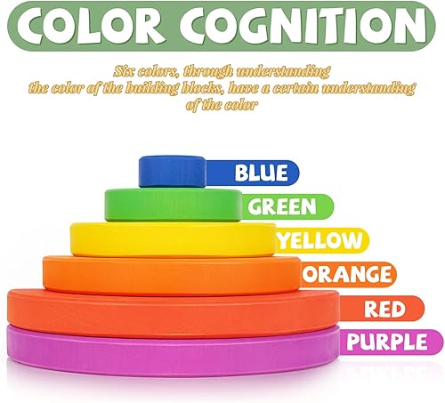 Miniatura 5 de Bloques de construcción apilables de madera arcoíris  22 piezas de juguete creativo de arcoíris apilable, patrón de medio círculo, juego de