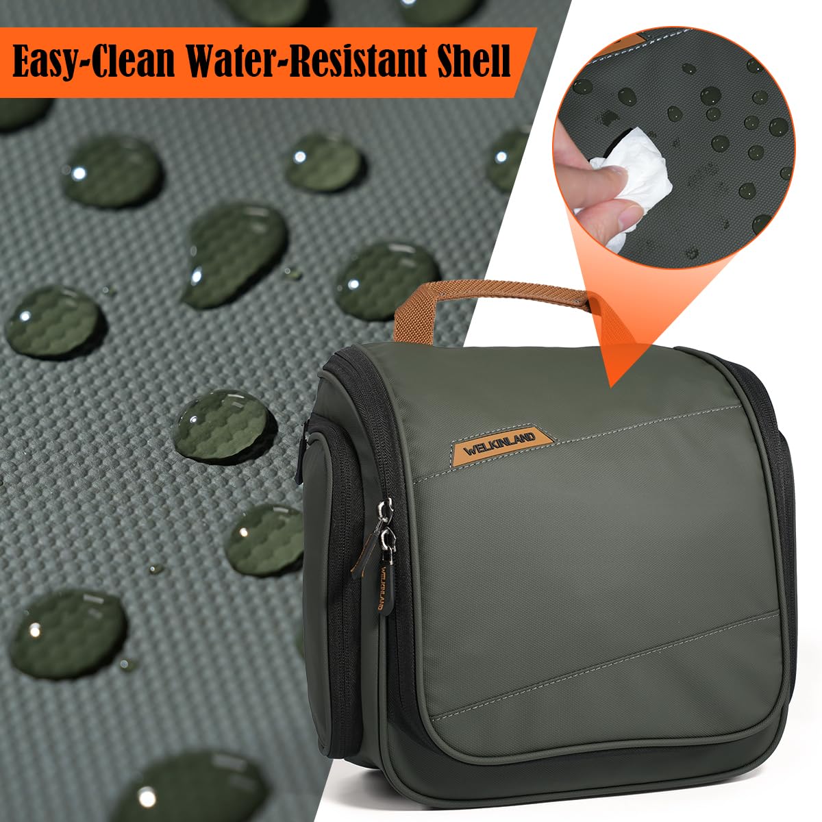 WELKINLAND Neceser colgante de 13 bolsillos, bolsa de aseo impermeable para hombre, kit de viaje grande para hombre, bolsa de viaje para baño, bolsa de viaje totalmente abierta para hombres, bolsa de