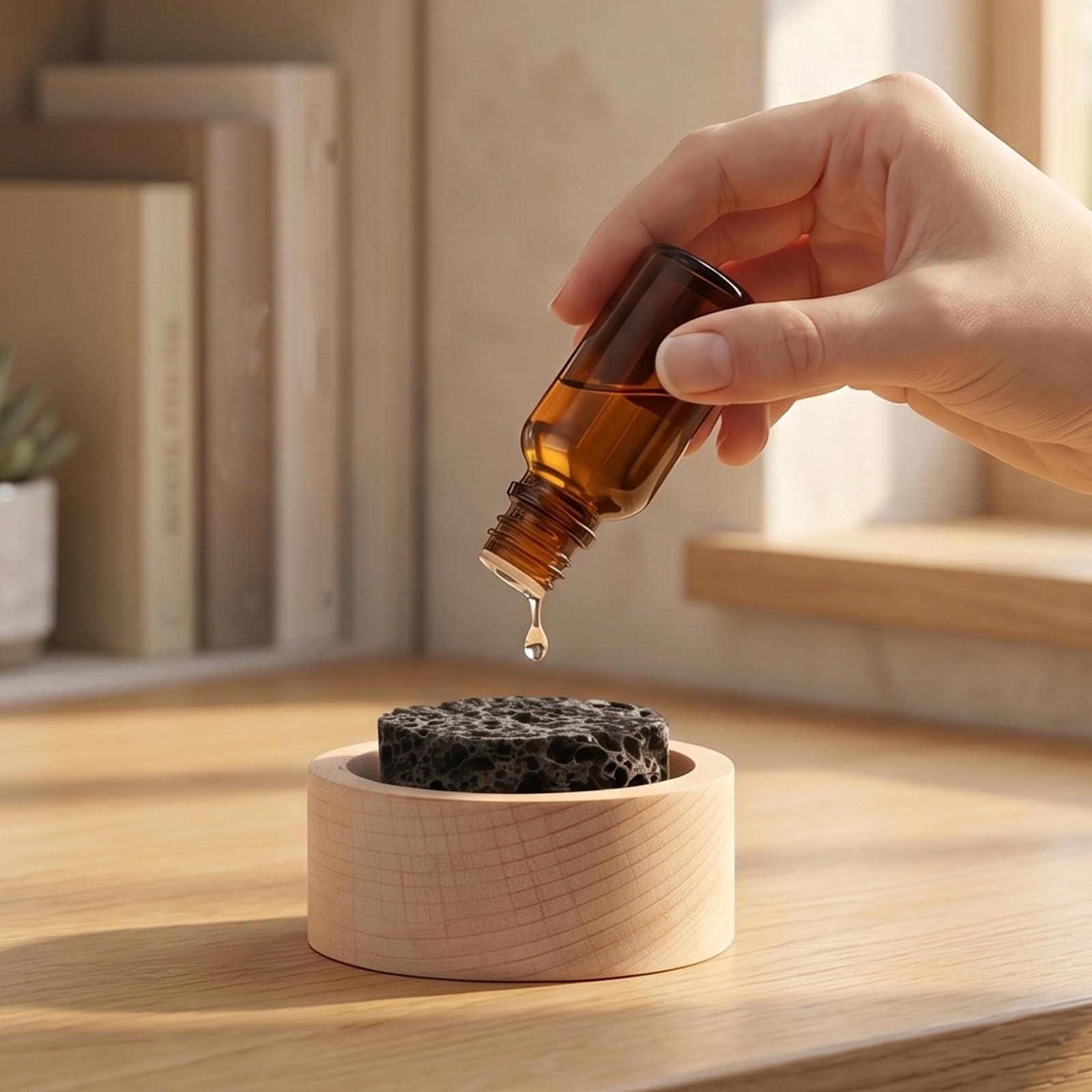 4 Pezzi Diffusore Passivo di Oli Essenziali in Pietra Lavica Vulcanica Rotondo, senza Alimentazione, Decorativo per Ambienti Casa e Camere da Letto