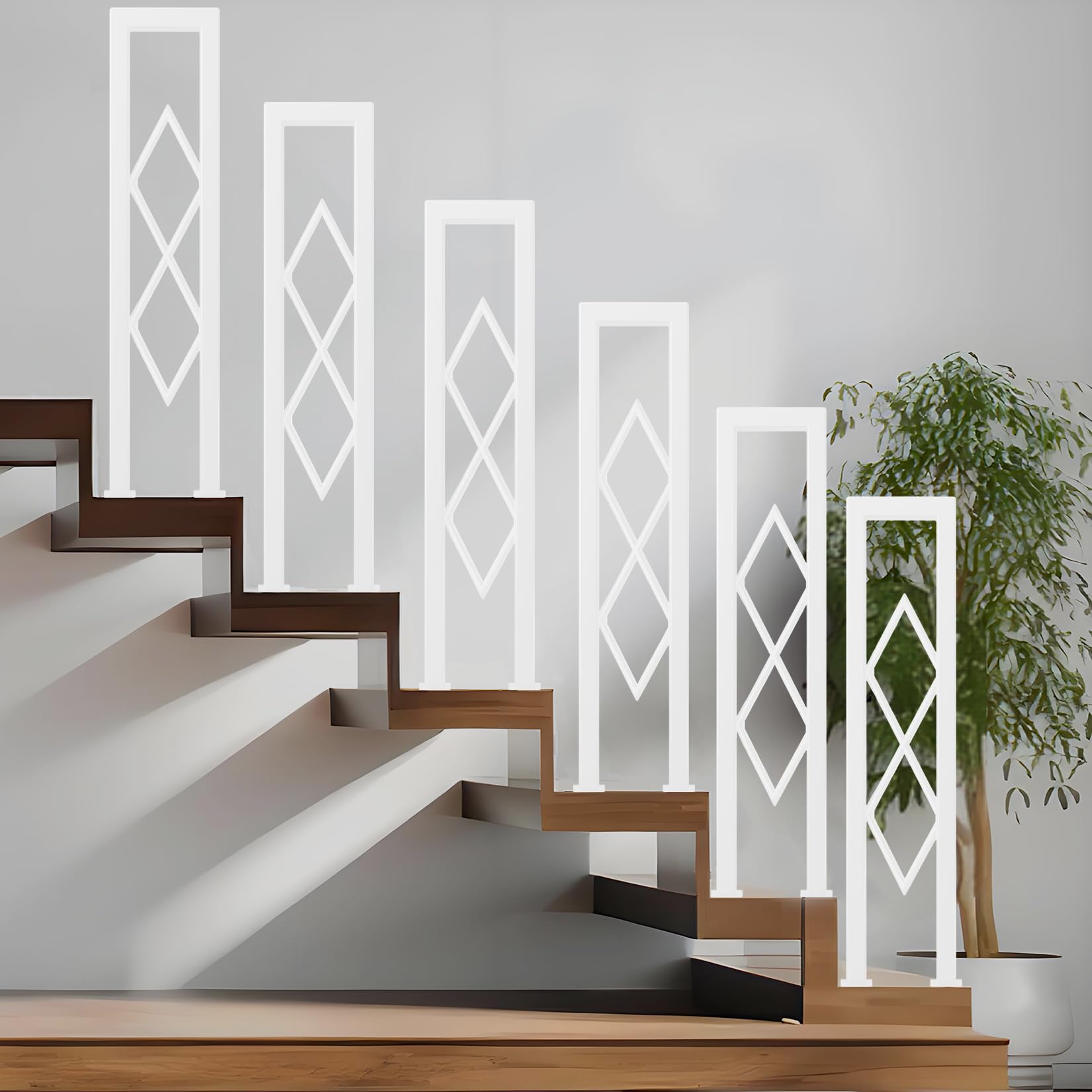 Barandilla de Escalera Interiores en Forma de U con Patrón de Diamante, Pasamanos Antideslizantes de Seguridad, Modernos Balaustre Decorativas para Escalones, Pasillo, Ático (Blanco, 85cm)