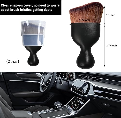Vista 187 de Ziciner Cepillo de detalles para automóvil, cerdas suaves curvas, colectores de polvo de eliminación automática, tablero universal del vehículo