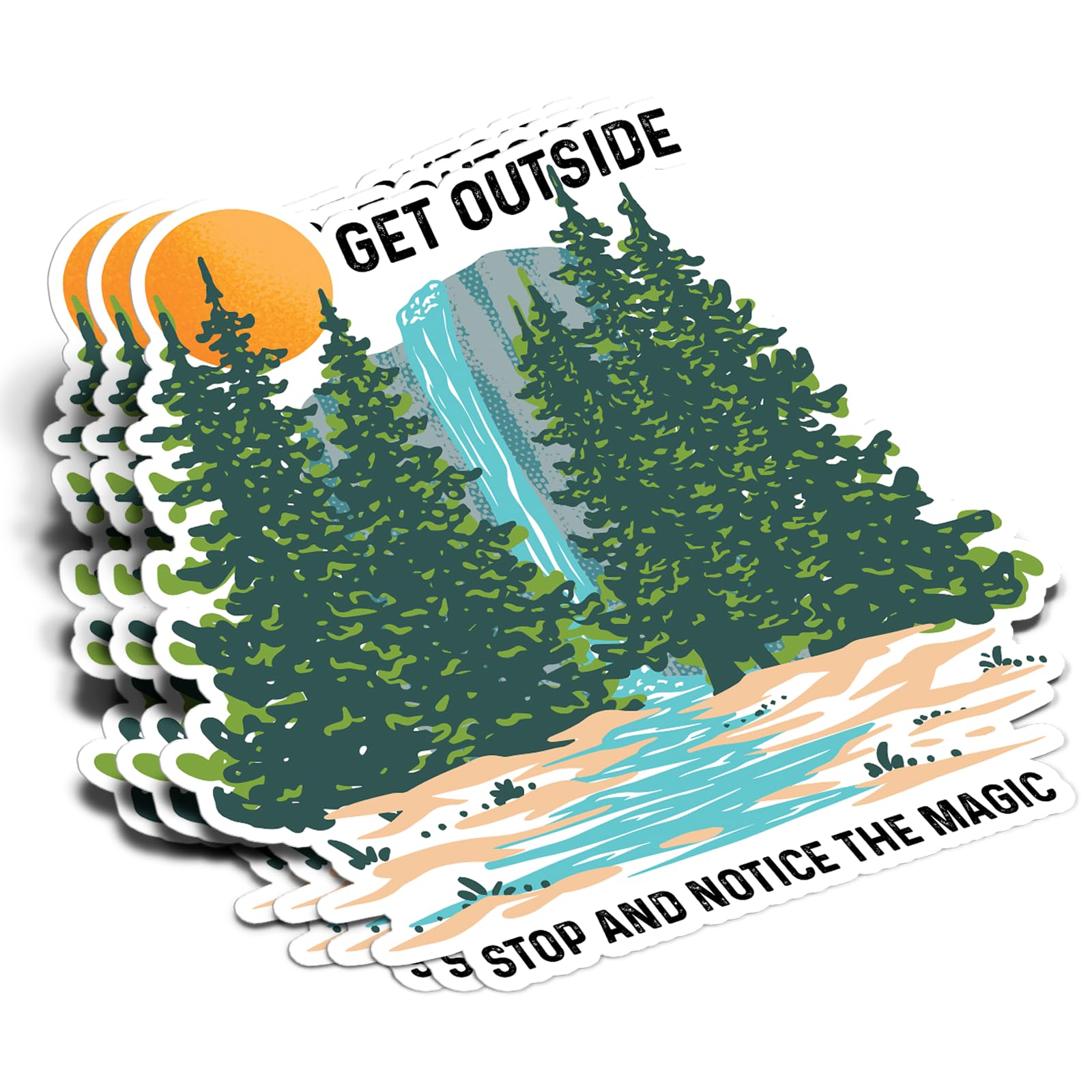 (3Pcs) Get Outside Stop and Notice The Magic Sticker Nature Adventure Forest Decal Waterproof Vinyl Stickers Adult for Laptop Kindle Car Water Bottle Mug Phone Notebook - Size 3”x2.9”