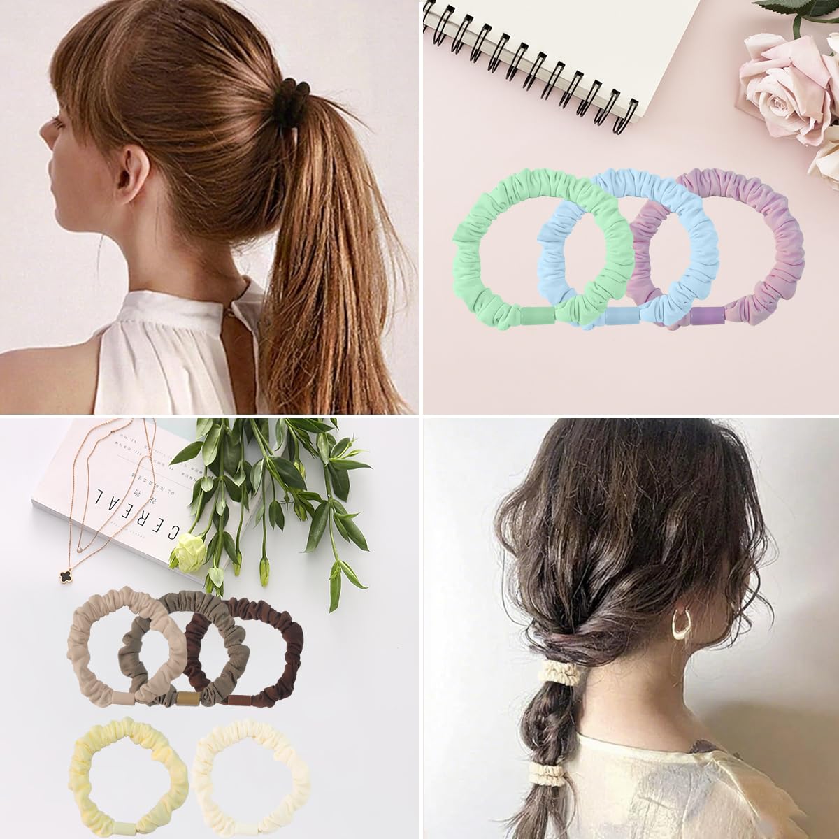 8 Pack Mulberry Silk Skinny Scrunchies - Image 3