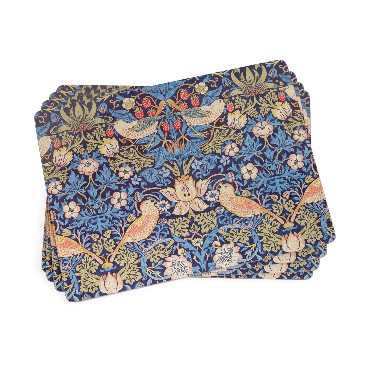 Pimpernel Morris & Co Strawberry Thief Blue Placemats, Set of 4 - Stain Resistant & Heat Safe Fabric-Feel Table Mats with Birds & Botanical Pattern for Stylish Dining & Entertaining