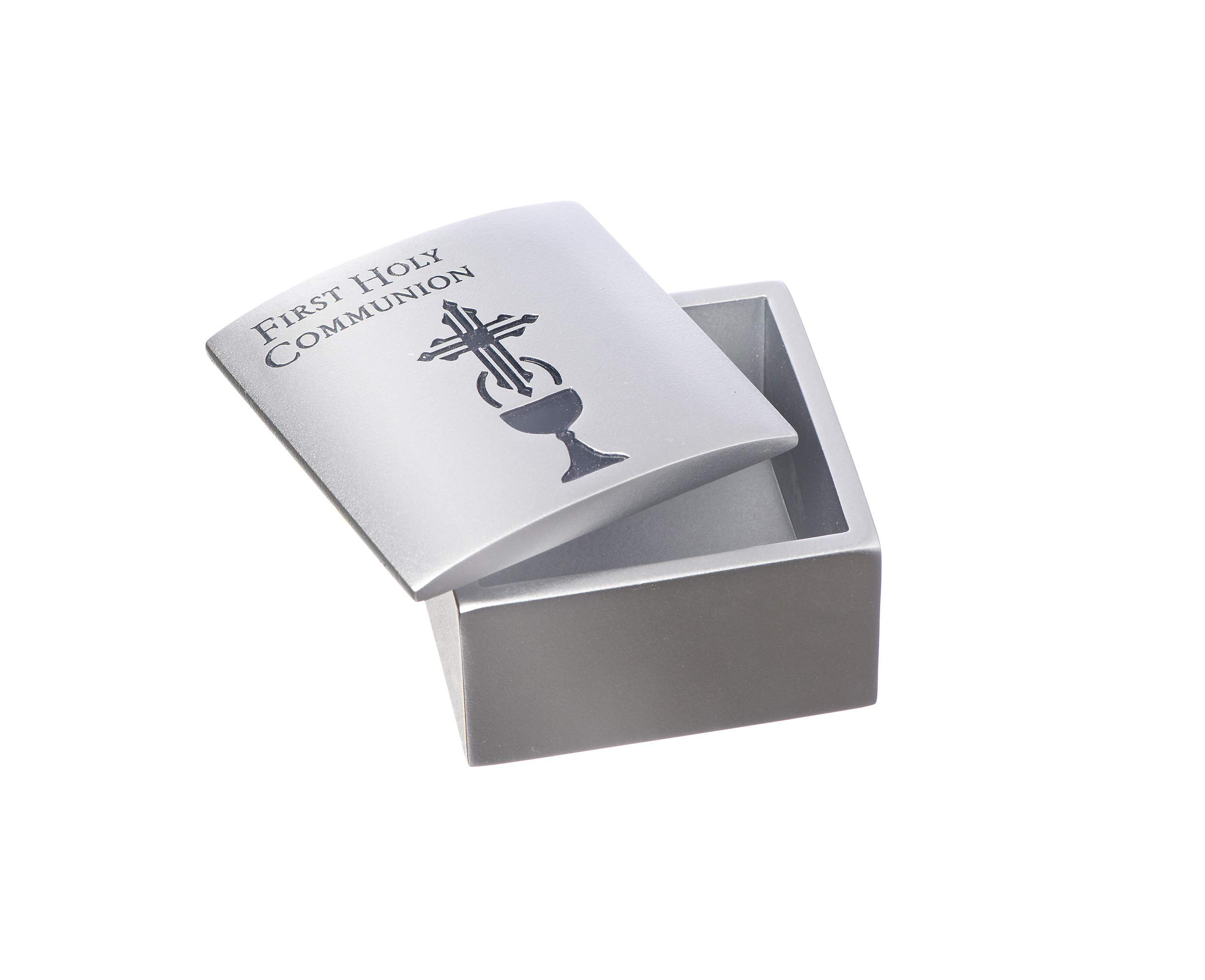 Roman First Holy Communion Brushed Silver Tone 2 Inch Resin Stone Keepsake Box and Lid