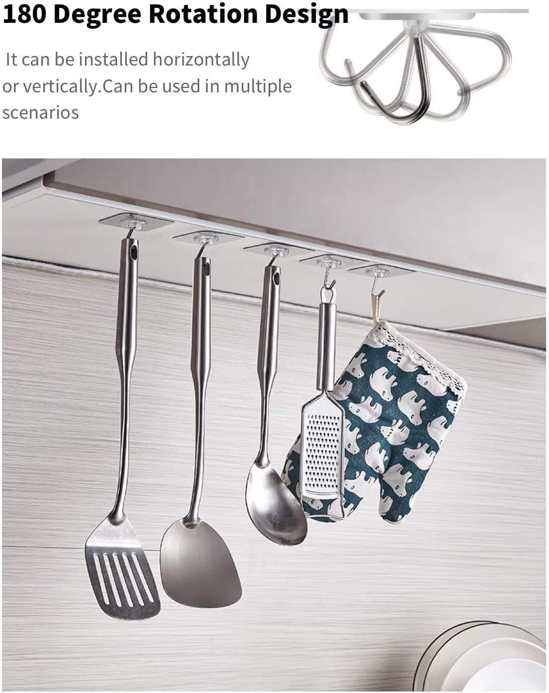 Adhesive Hooks Wall Hooks 44 lb/ 20 kg(Max), Heavy Duty Coat Hooks Waterproof and Oilproof Seamless Hooks, Reusable Hooks for Hanging Bathroom Kitchen