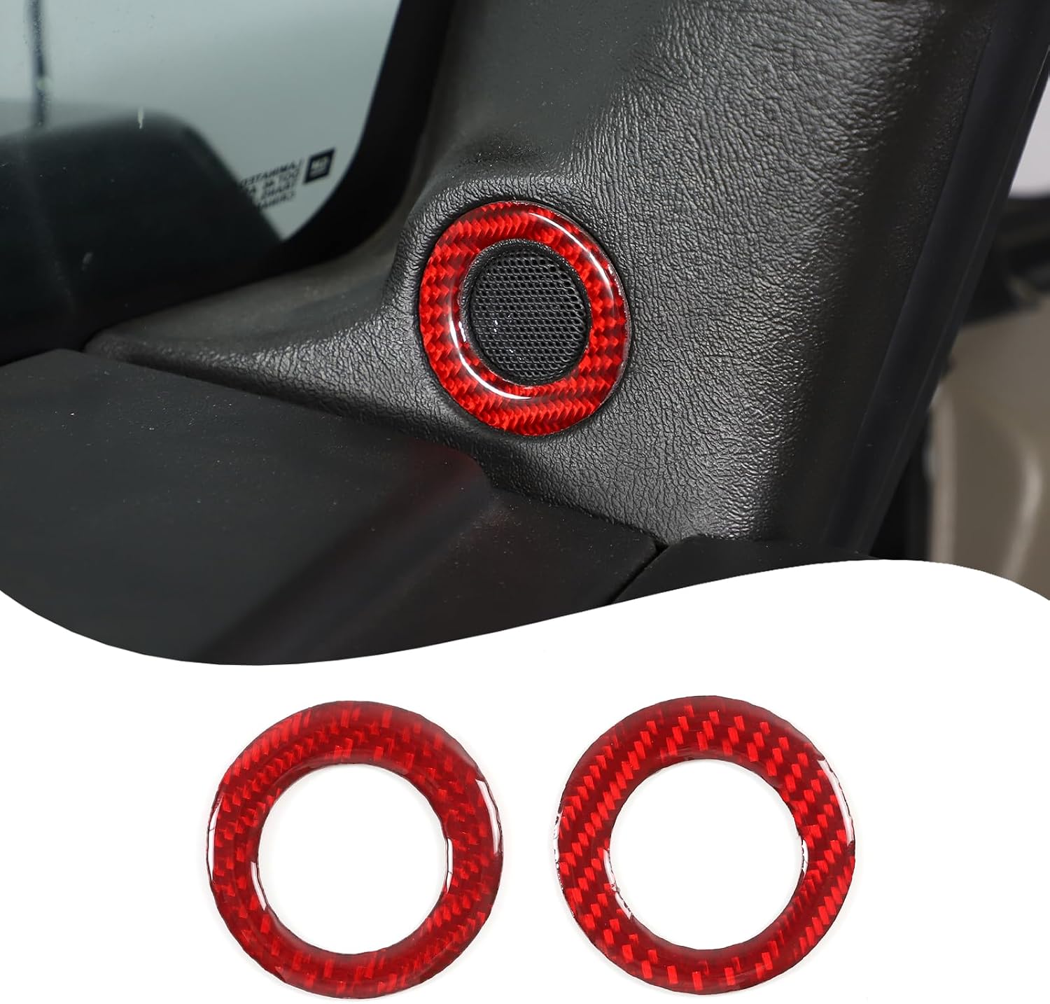Lcojicep Car A-Pillar Tweeter Door Horn Mesh Cover Decorative Sticker Compatible with Hummer H2 2003-2007 Real Soft Carbon Fiber Car Speaker Horn Protection Sticker Interior Accessories,Red