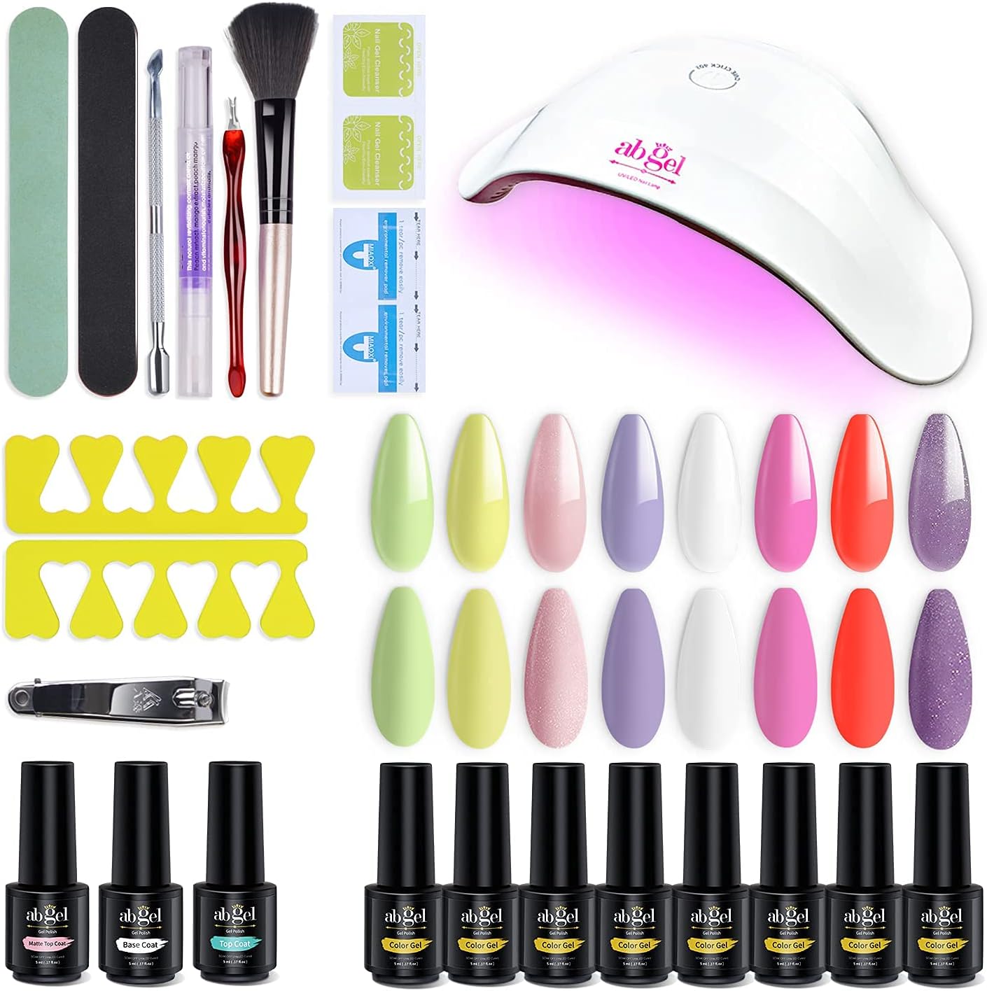 NC Ab Gel Nail Polish Kit with UV Light -36W (11 Pieces)