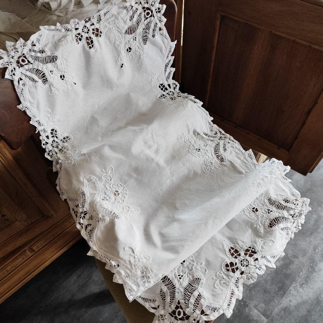 大判　バテンレース　ヴィンテージ　手刺繍　フリークロス　テーブルクロス　カバー 大判バテンレースヴィンテージ手刺繍フリークロステーブルクロス