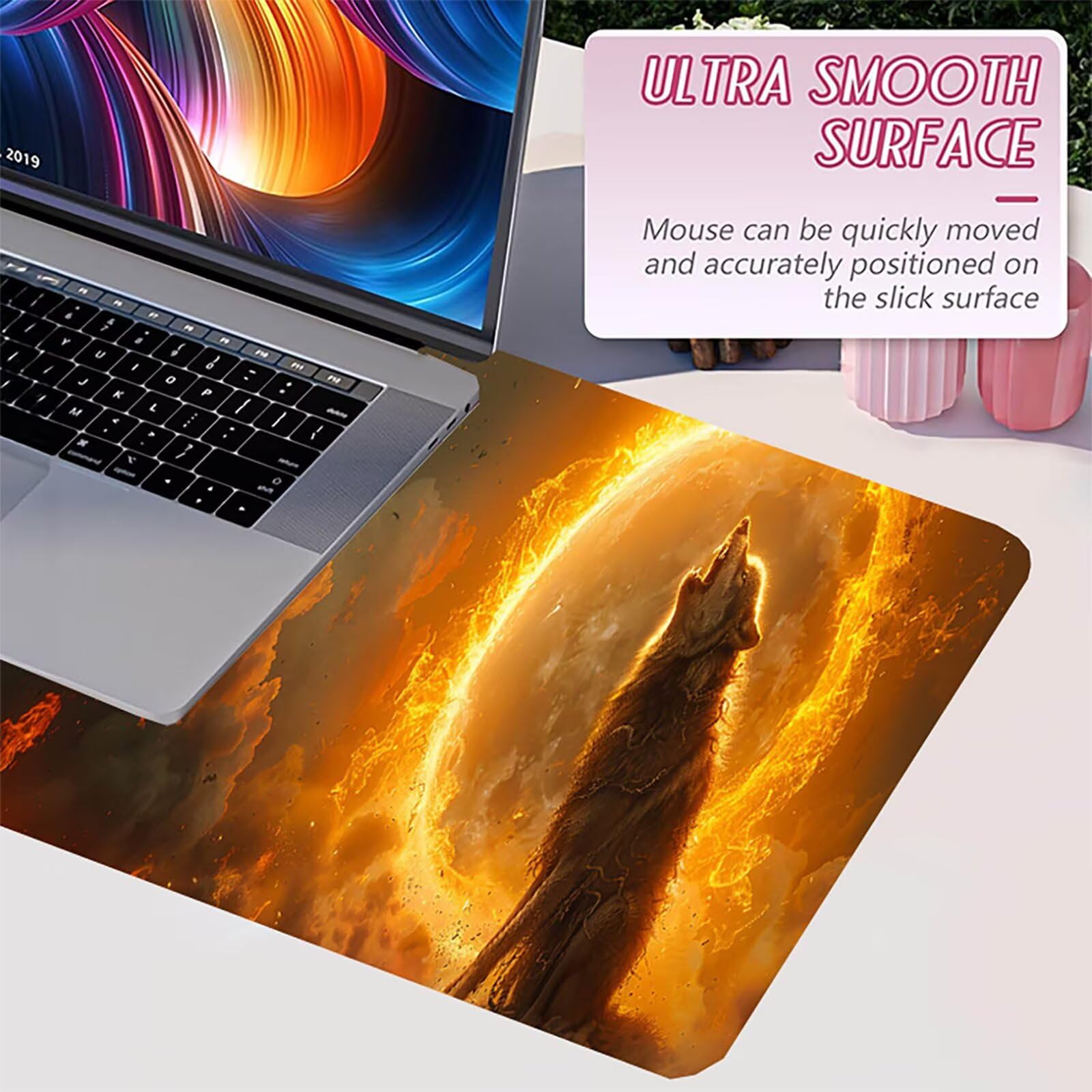 Tappetino Mouse XXL 1500 x 800 mm, Tappetino Mouse Lupo, Gaming Mousepad Migliorare la Velocità e la Precisione, Mouse Pad con Base in Gomma Antiscivolo, Ufficio Accessori Gaming, Grigio C-8714