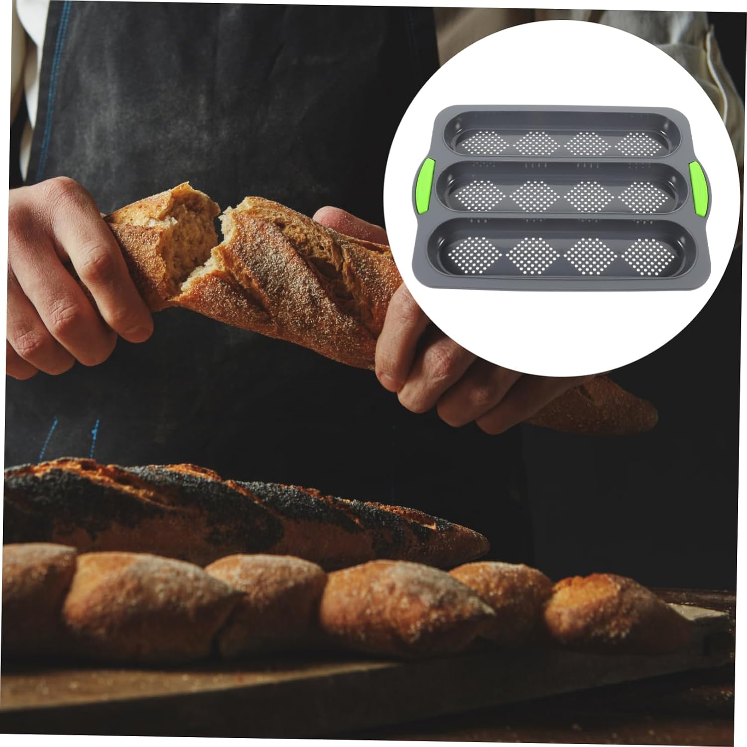 LIFKOME Silicone Baking Tray for Bread Nonstick Baguette Heat- Baking Pan for Homemade French Loaves Easy to Clean and Use Deep Grey Color