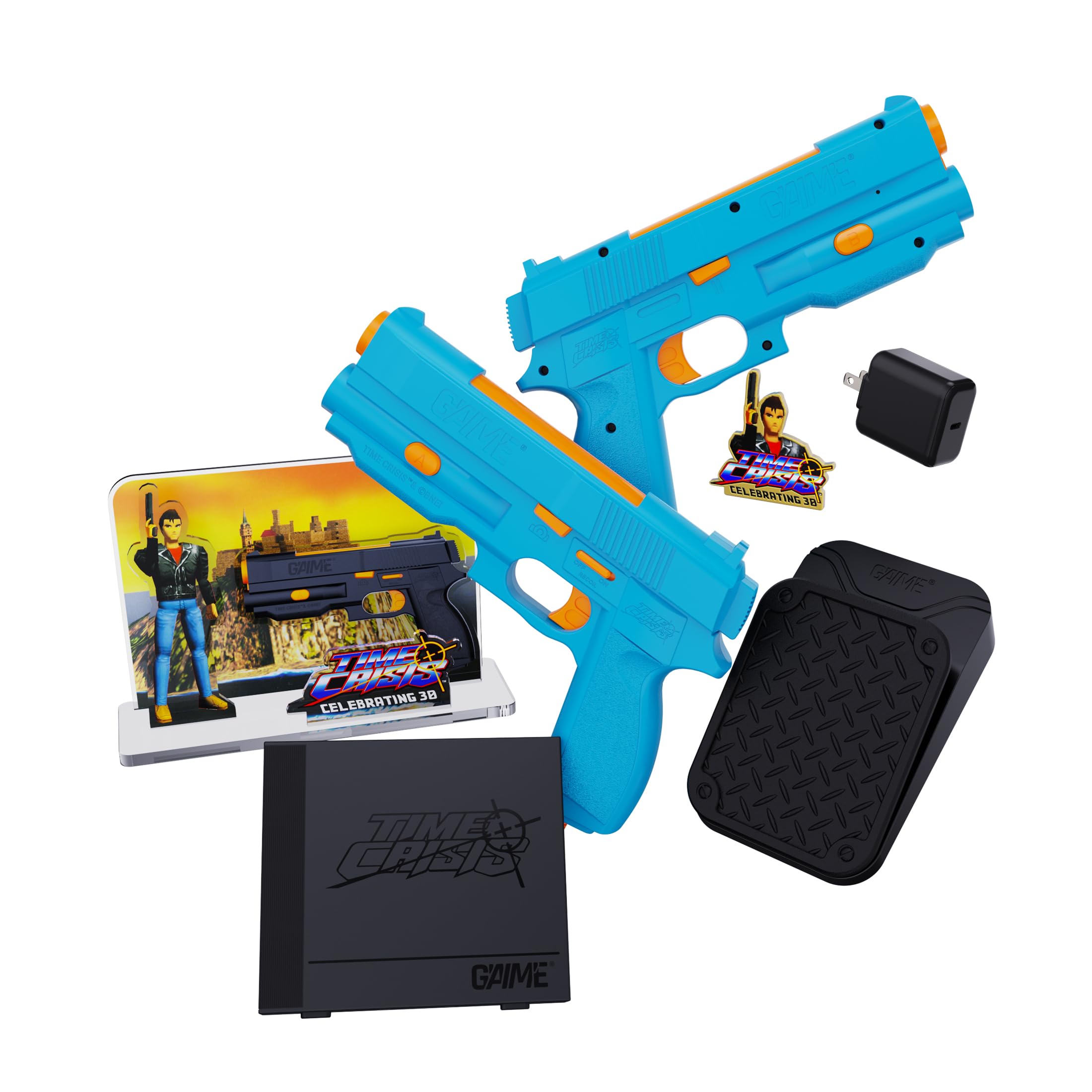 G’AIM’E Ultimate Lightgun Arcade System – 2 Player Bundle with Time Crisis, Point Blank & Steel Gunner – Plug & Play on Modern TV & Projector – Includes Foot Pedal & Collector’s Items