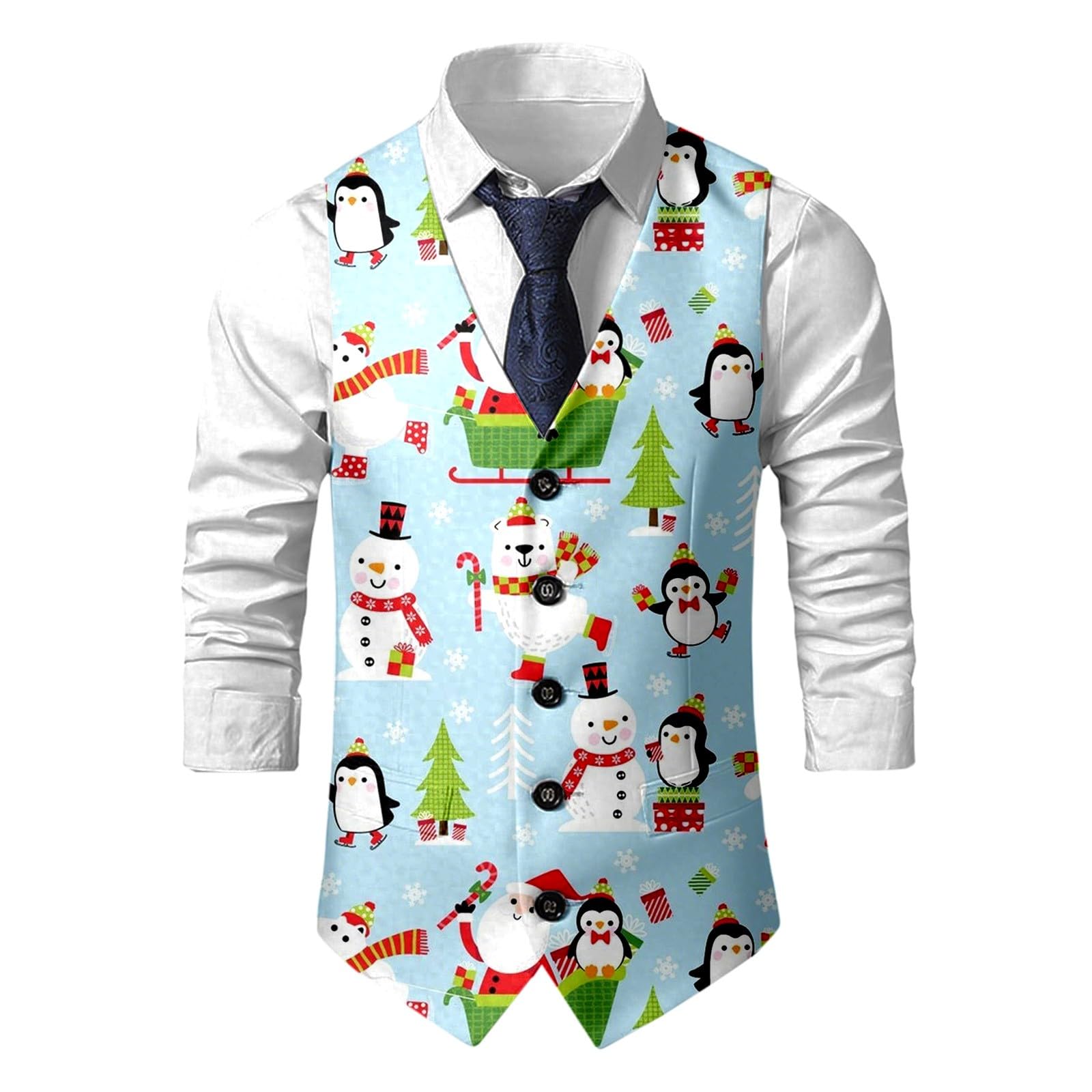 Christmas Waistcoat Mens Christmas Suit Vest un Waistcoat Fun Xmas Festive Happy Xmas Waistcoats V Neck Sleeveless Slim Fit Party Costumes Party Dress Up Vest Suit