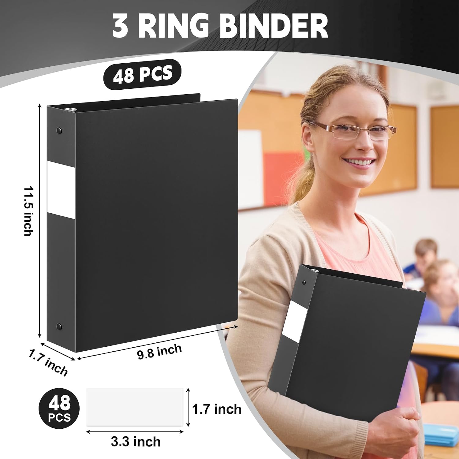 Henoyso 48 Pcs 1.5 Inch 3 Ring Plastic Binder Bulk,Black image 2