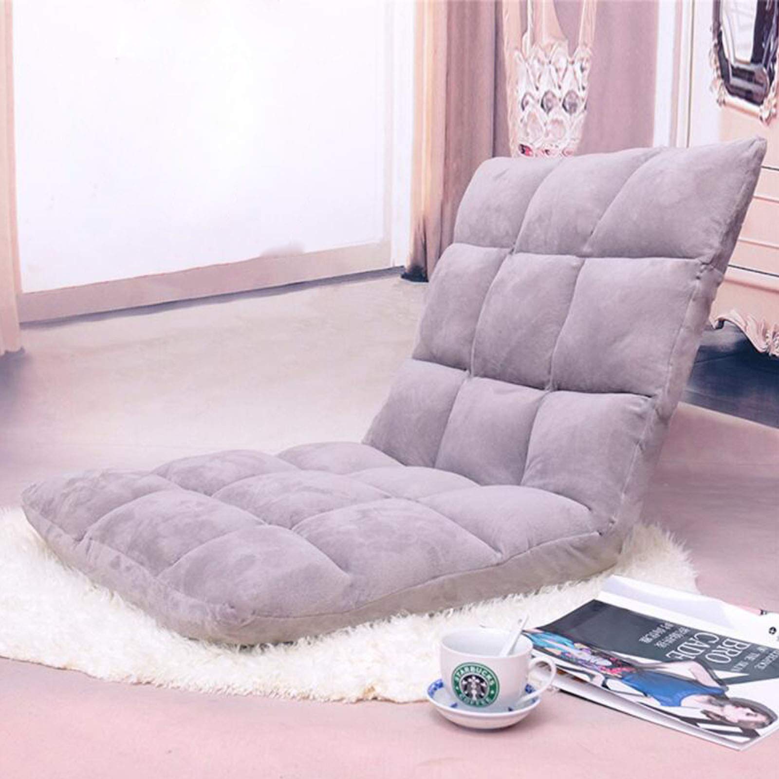 ZRRtables Flannel Adjustable Floor Gaming Sofa Chair Lazy Sofa Chair 5-Position Floor Folding meditation cushion Armless Floor Gaming Ergonomic Chair