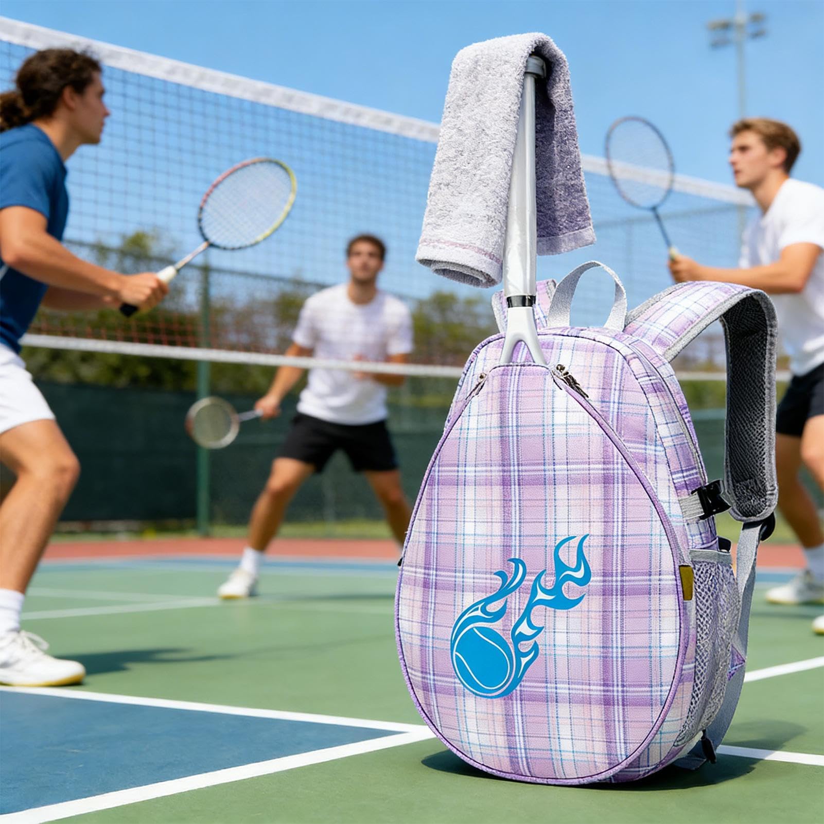 Zaino da tennis per bambini con motivo badminton, racchetta con funzione giovanile, attrezzatura per principianti, set da torneo, zaino sportivo per campo estivo