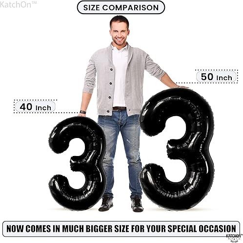 Miniatura 2 de KatchOn, Globo negro con el número 3 de 50 pulgadas, decoración de cumpleaños de 3 años para niños, globo grande del número 3 para globos de fiesta