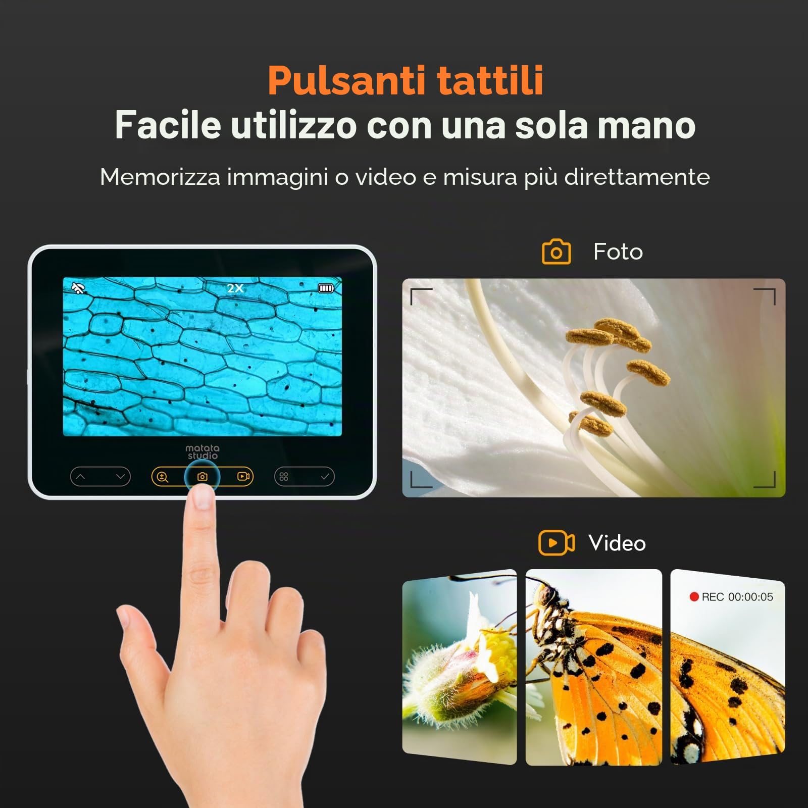 MX2-A Microscopio portatile per bambini, microscopio digitale portatile 100-1600X con schermo LCD da 4,3" 1080p, MatataStudio Wireless USB, microscopi educativi per bambini e adulti