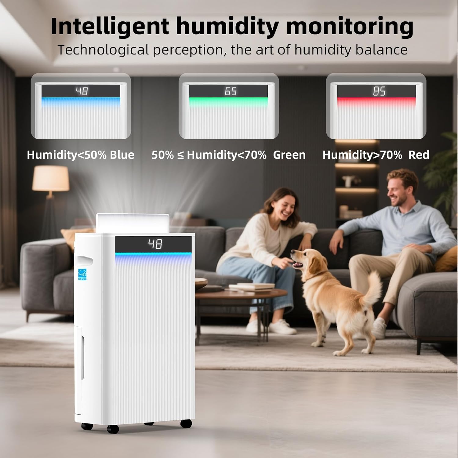 KeepGlad - Deumidificatore Energy Star da 80 pinte, 5.000 piedi quadrati, per tutta la casa e la cantina, deumidificatore a compressore con tubo di drenaggio, controllo avanzato dell'umidità e