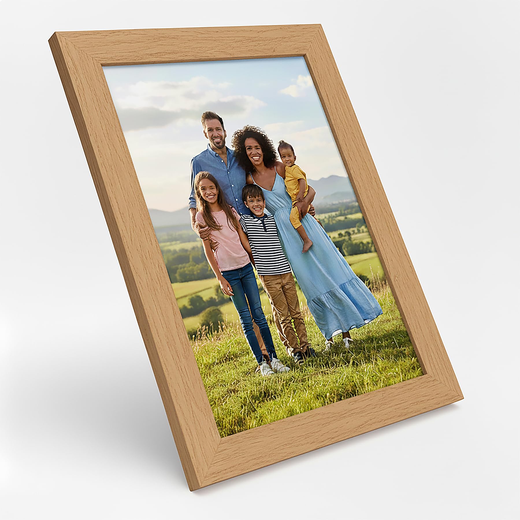 WANSHA HOME A3 Oak Picture Frames (42 x 29.7 cm) Flat Poster Frame - Clear Acrylic Poster Display with MDF Wooden - Portrait/Panoramic - Wall Mount Hooks