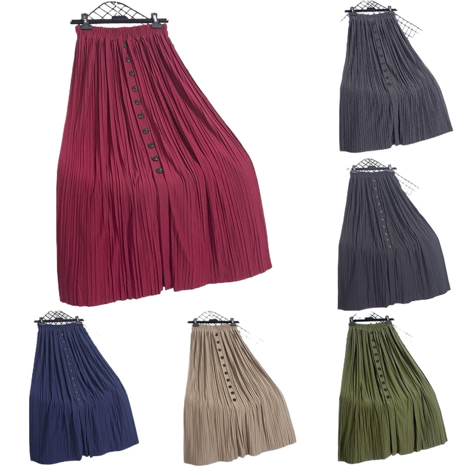 Jupe Plissée Women Split Skirt Womens Elastic Waist Pleated Midi Spring Clothing