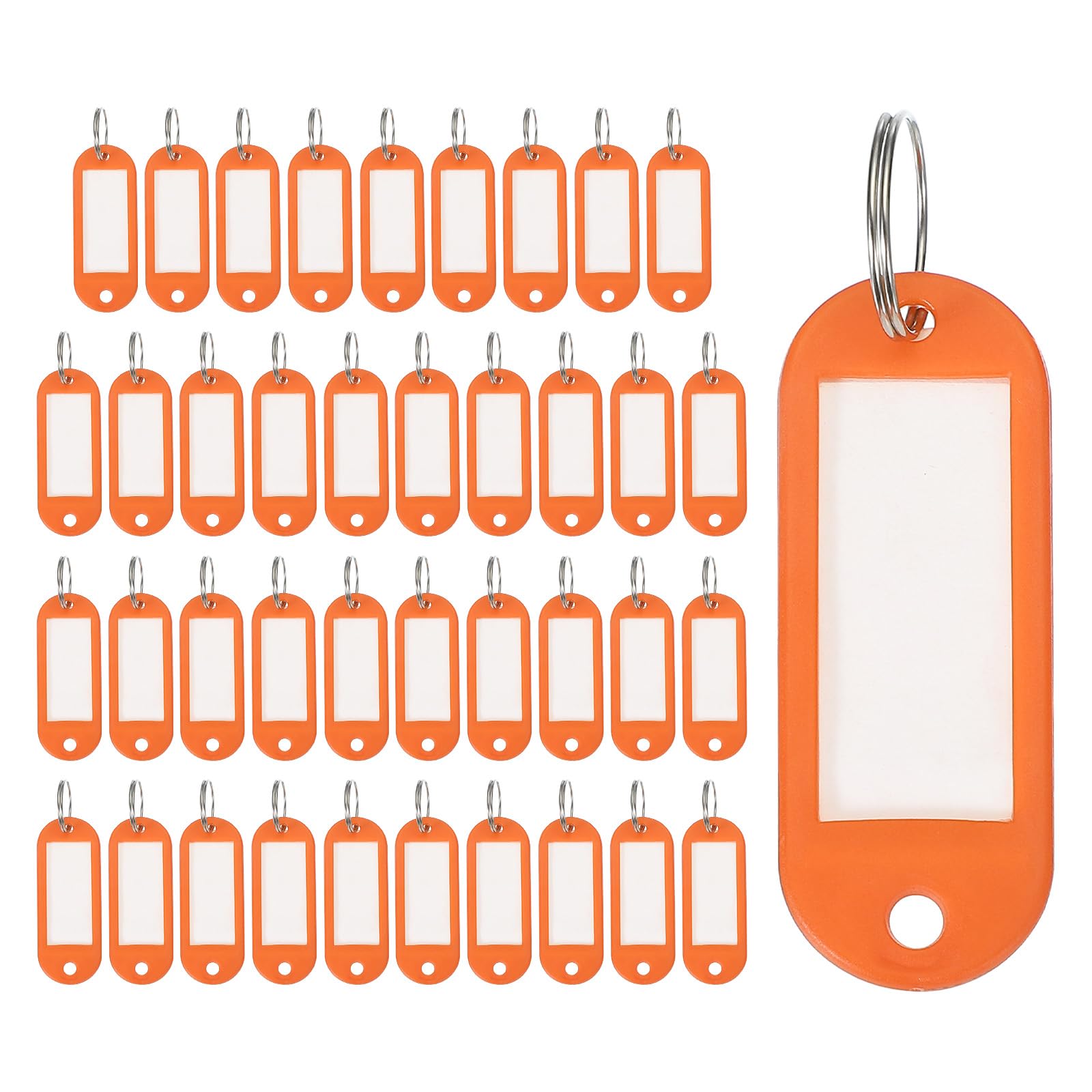uxcell 40pcs Plastic Key Tags, Keys Ring Tag Identifier Keychain with Split Ring Labels Window for Luggage ID Name Pet Tags, Orange