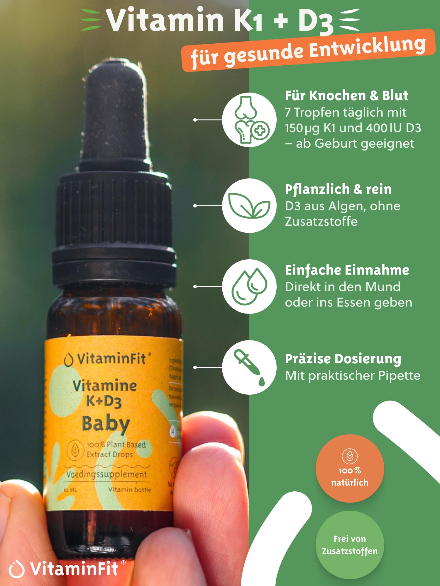 Multivitamin, Eisen, & Babys Vitamin K und D3-Tropfen