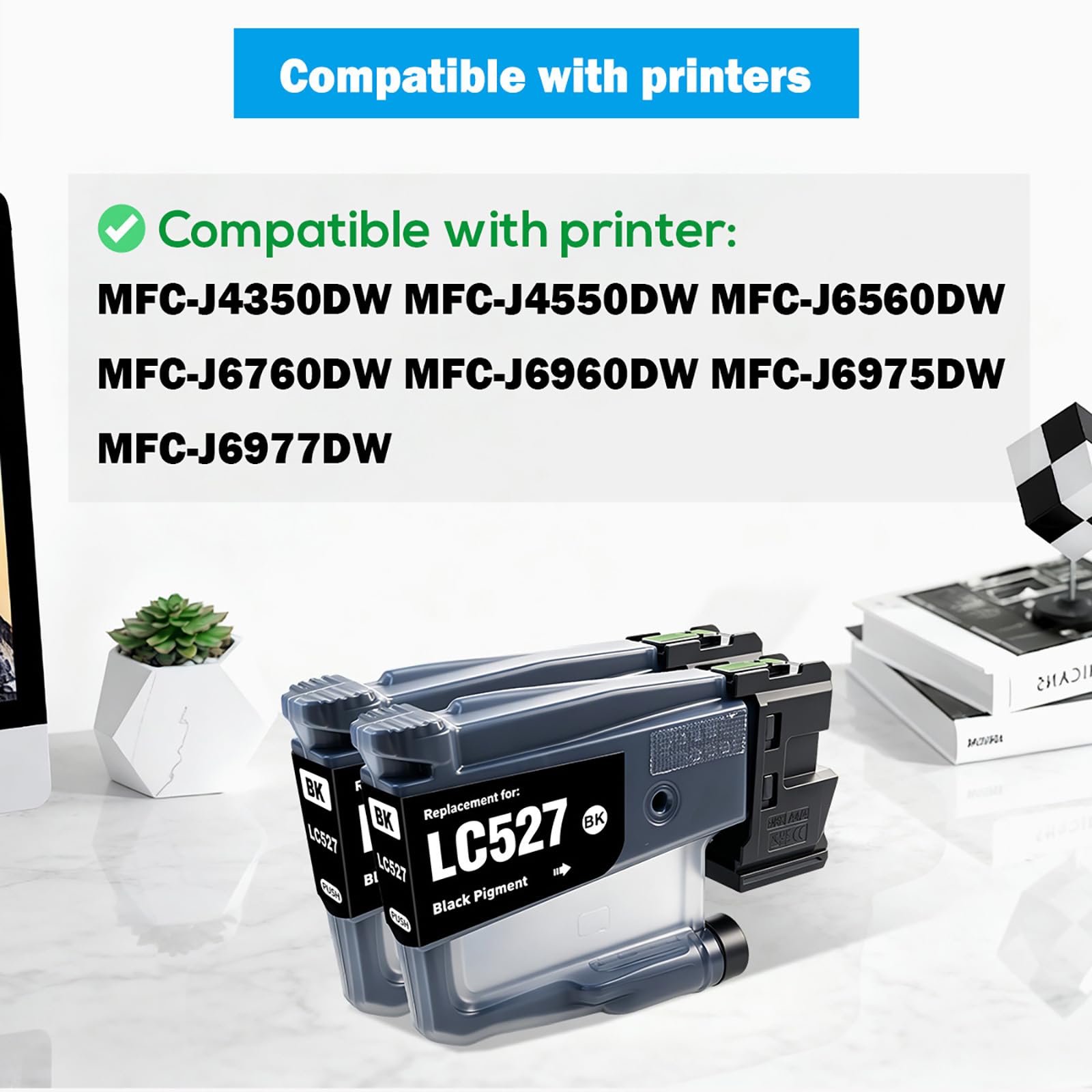 LC527 LC527BK Cartucce d'Inchiostro Compatibili Capacità Standard 1300 Pagine per Stampanti MFC-J4350DW MFC-J4550DW MFC-J6560DW MFC-J6760DW MFC-J6960DW MFC-J6975DW MFC-J6977DW (2 Pack)