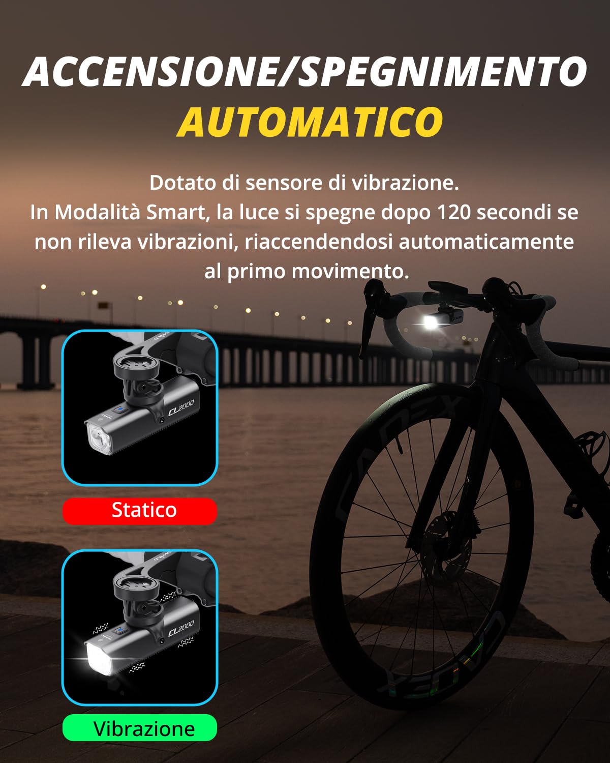 TOWILD CL2000 Luci Bici 2000 Lumen Luce Bicicletta LED USB-C Ricaricabile da 5000mAh,Super Luminoso Antiabbagliante Luce per Bici Strada e Montagna, Impermeabili IPX6 Fanalini Anteriori Bici