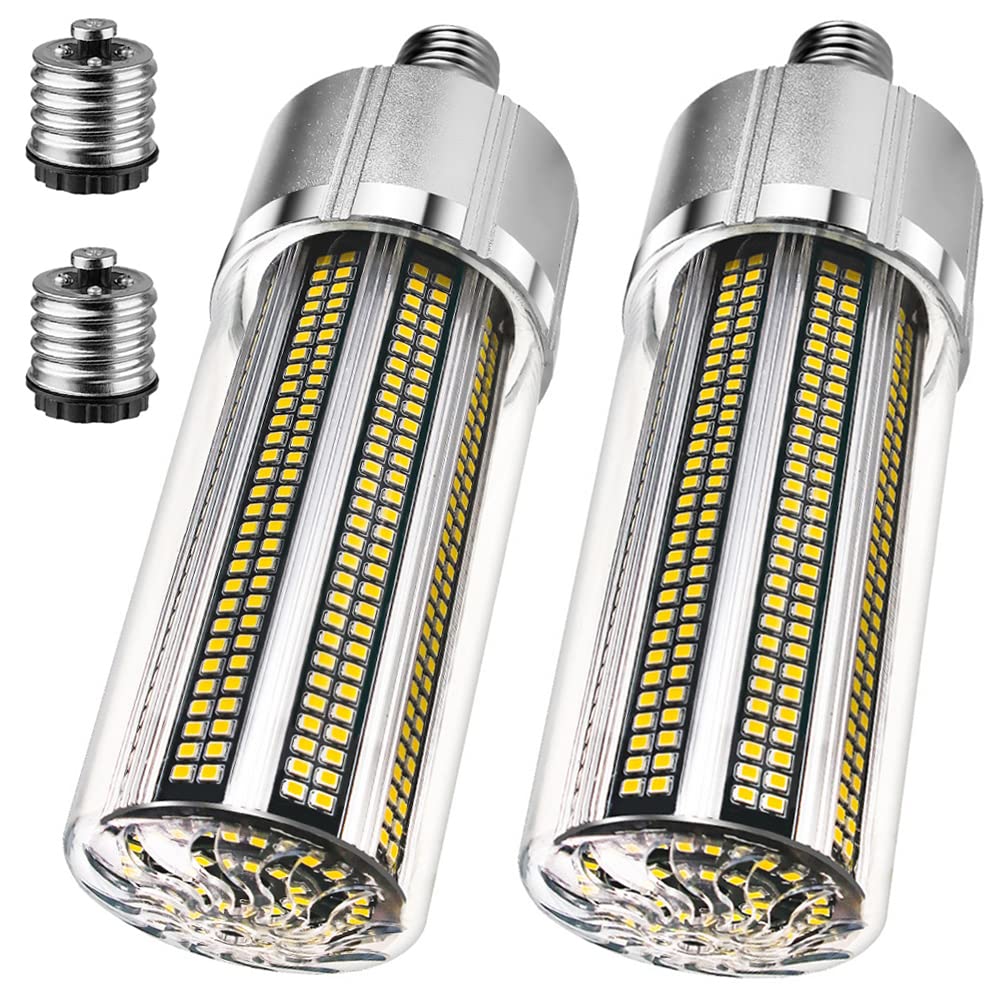 RYTM 2-Pack LED Corn Light Bulb 100W 12000LM E26 E27 Base with E39 Mogul Base Adapter Large Area