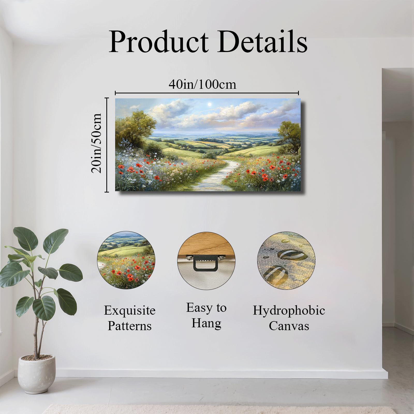JHHUAMO Blumen Natur Leinwand Bilder Wohnzimmer Schlafzimmer 50x100 cm | Idyllische Landschaft Wandbild, Feine Handwerkskunst, Hochauflösender Druck, Harmonische Farbtöne, Einfaches Aufhängen