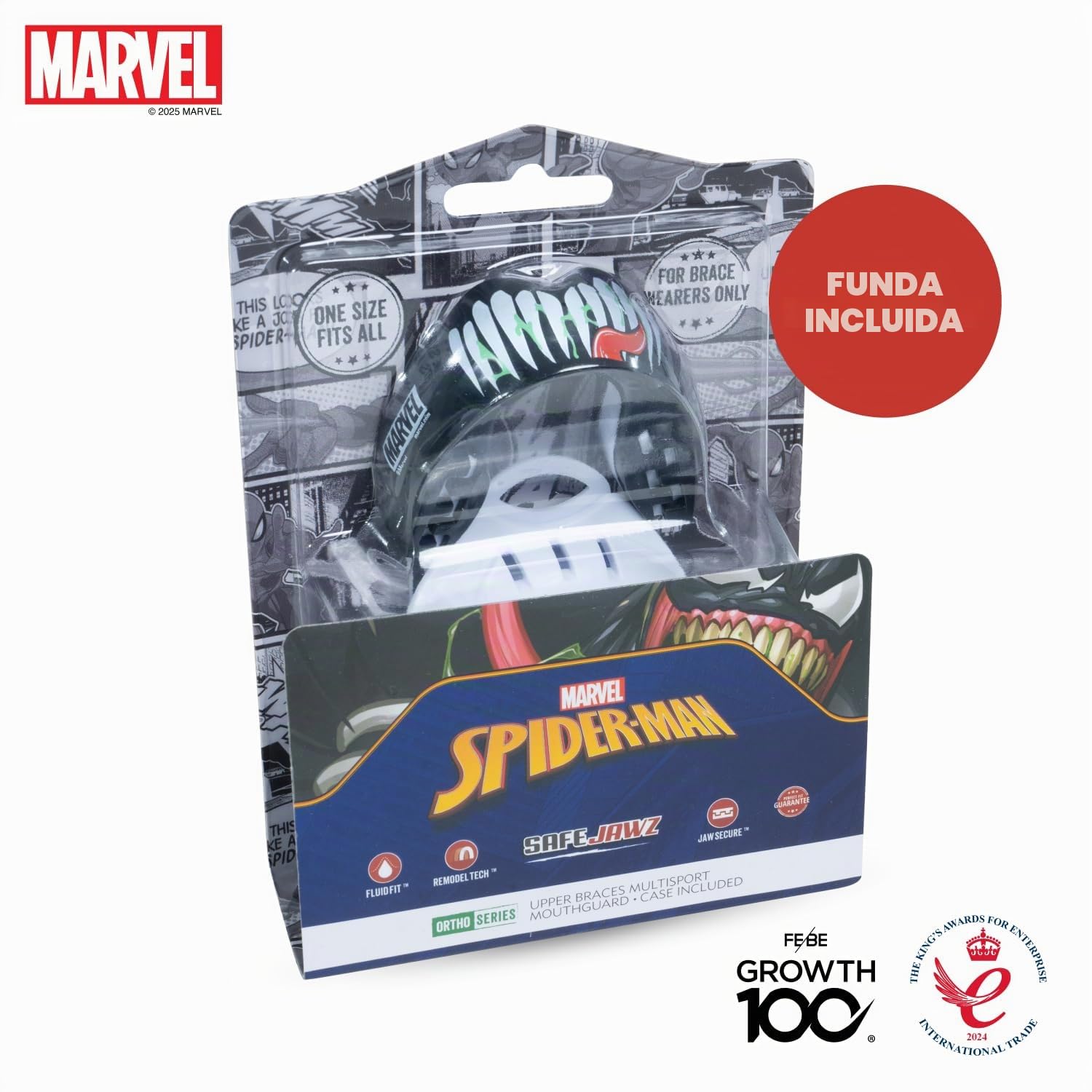 Marvel Venom Protector bucal deportivo para aparatos ortopédicos, talla única, con funda para boxeo, MMA, rugby, artes marciales, judo y todos los deportes de contacto