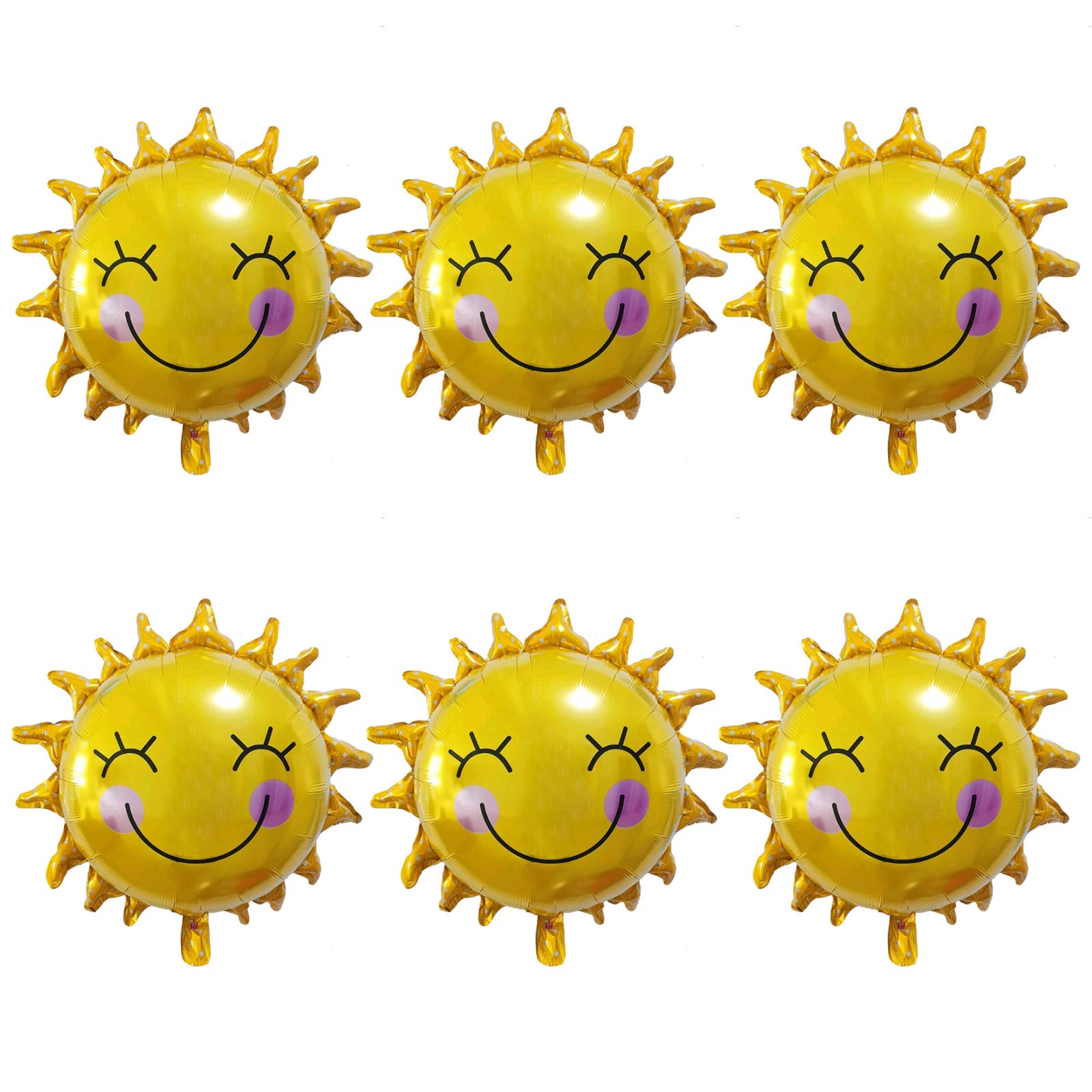Sun Smile Foil Balloons Sunshine Aluminum Balloon 26 Inch Gold Summer Sun Smiley Helium Mylar Party Balloons for Birthday Wedding Baby Shower Christmas Holiday Party Decoration Supplies Favors 6 Pcs