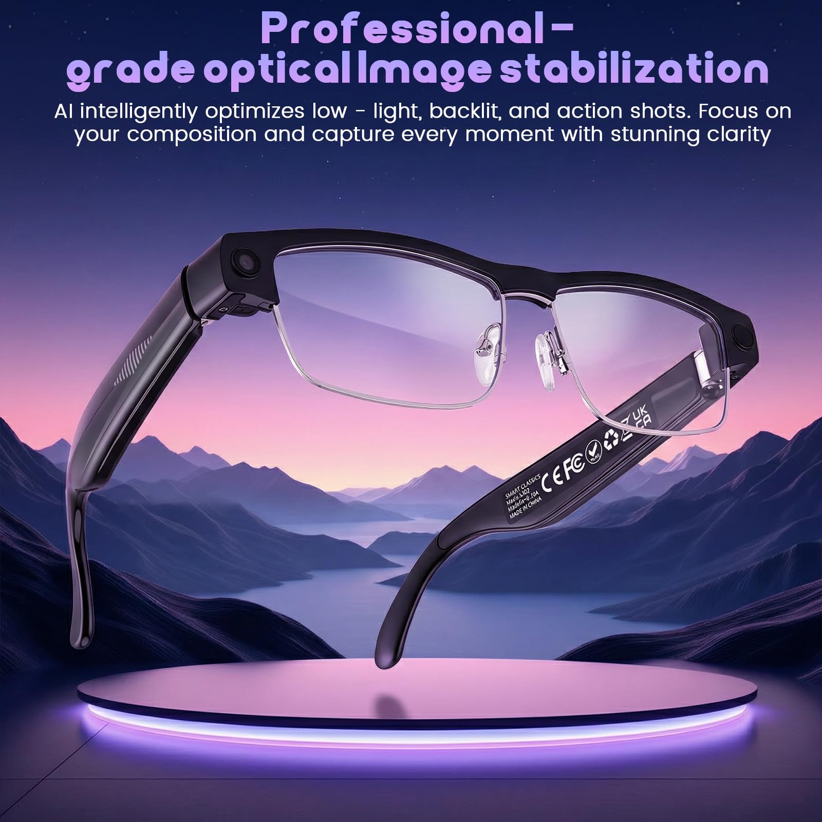 Lunettes AI avec appareil photo, filtre à lumière bleue, résolution HD 1200p, Bluetooth, traduction vocale, lunettes de ki avec appareil photo, enregistrement vidéo, lecture de musique, détection
