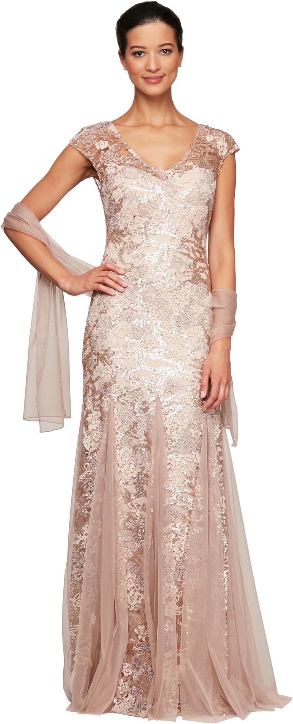 Women's Long Fit and Flare Dress Godet Detail (Petite and Regular)