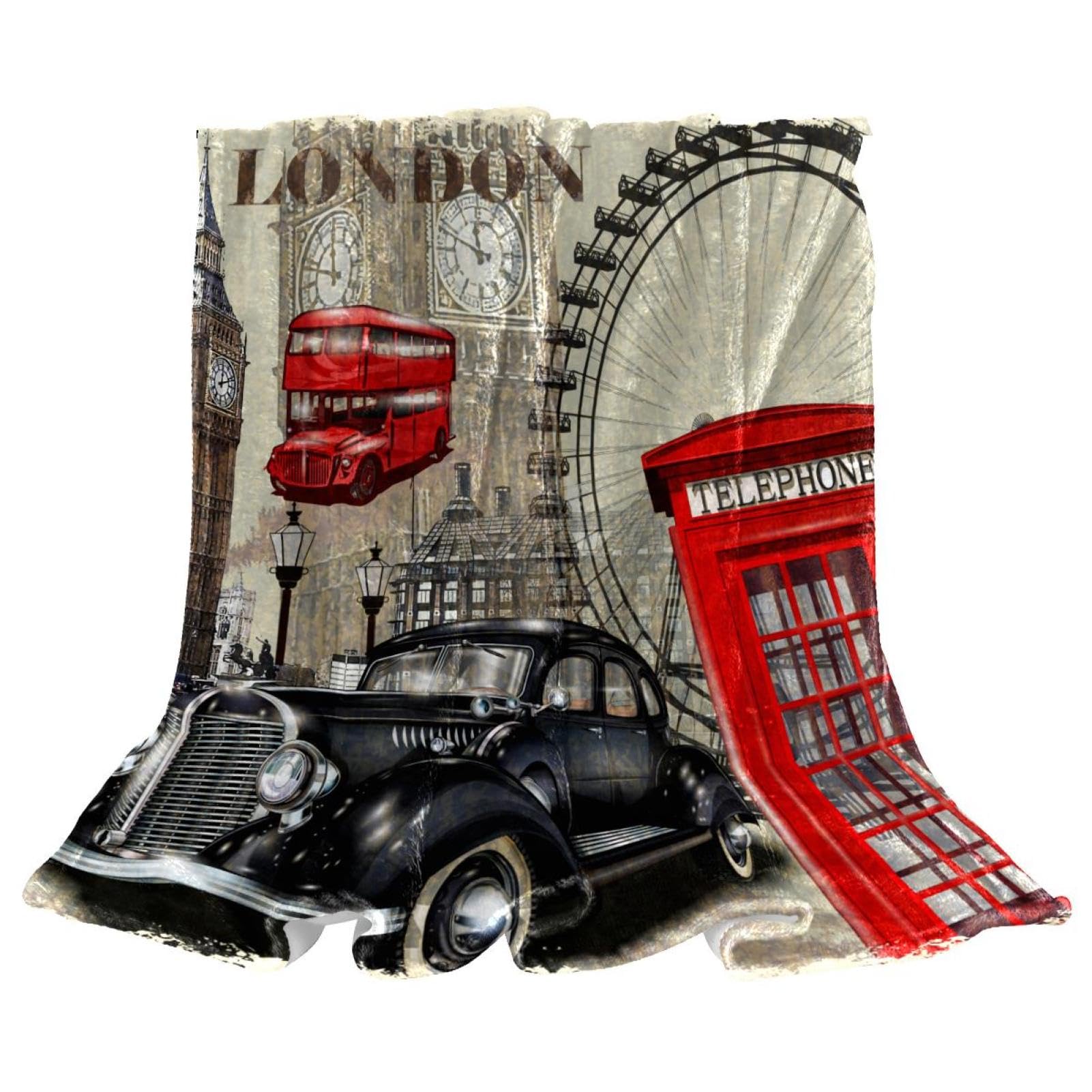 Couverture polaire Londres vintage pour décorer votre canapé ou lit