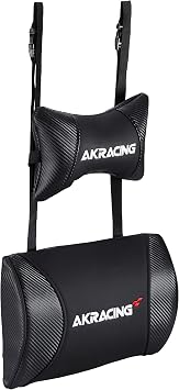 AKRacing Cushion Set, Replacement Headrest + Lumbar Support Set, PU Leather, Carbon Black