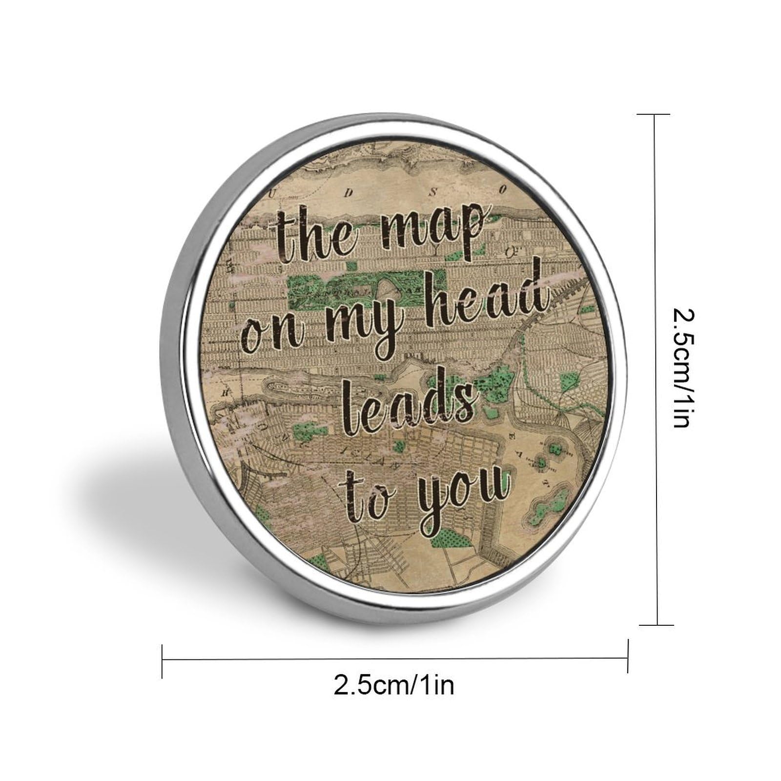 The Map On My Head Leads To You, Vintage-Karte, Reise-Jeansknöpfe, Spruch-Zitate, Abzeichen, Anstecknadeln, niedlich, coole Pins für Jacken, Kleidung, Hochzeit, Party