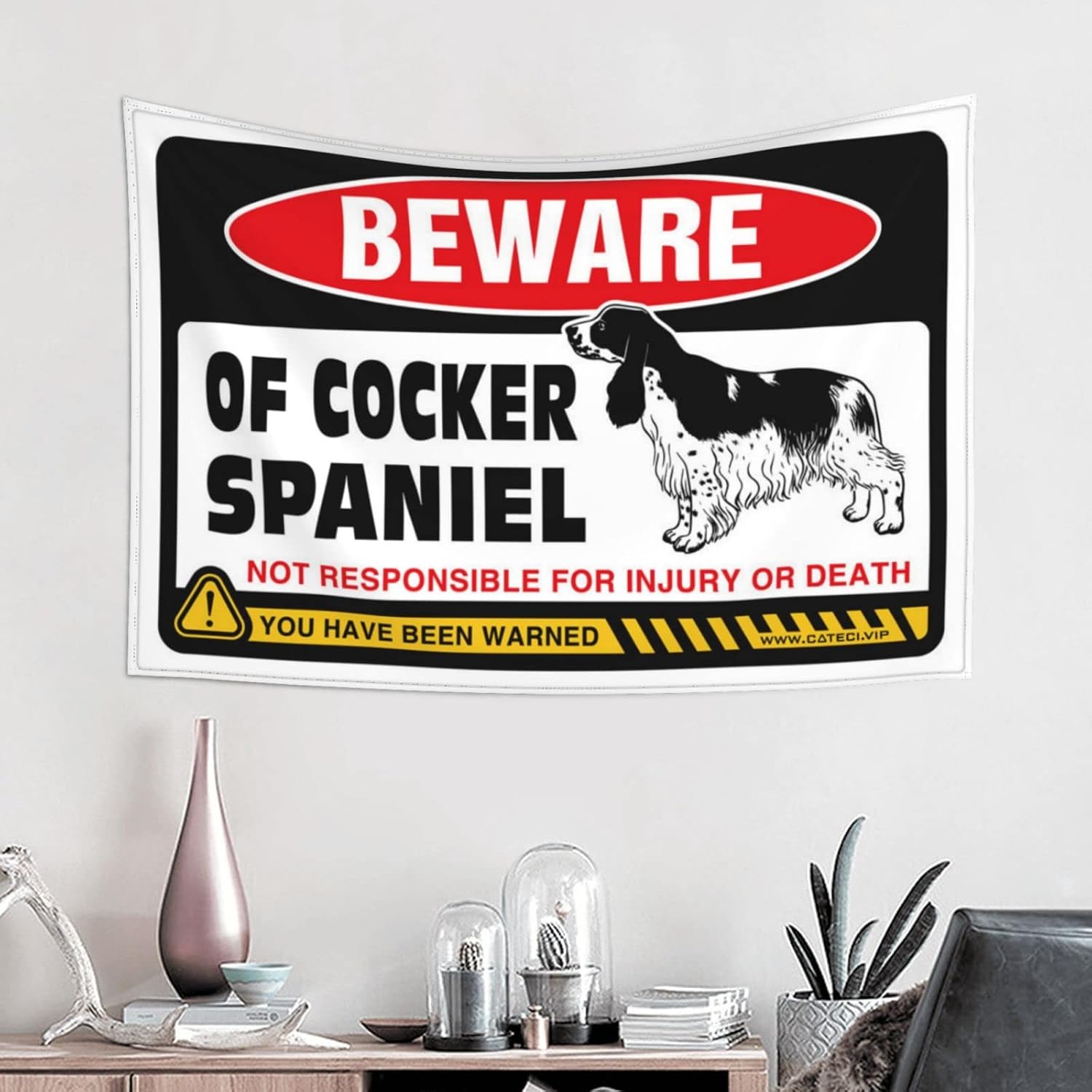 Wall Tapestry For Bedroom Beware Of Cocker Spaniel Tapestry Ceiling Decor Funny Kitchen Decor(75X100CM)