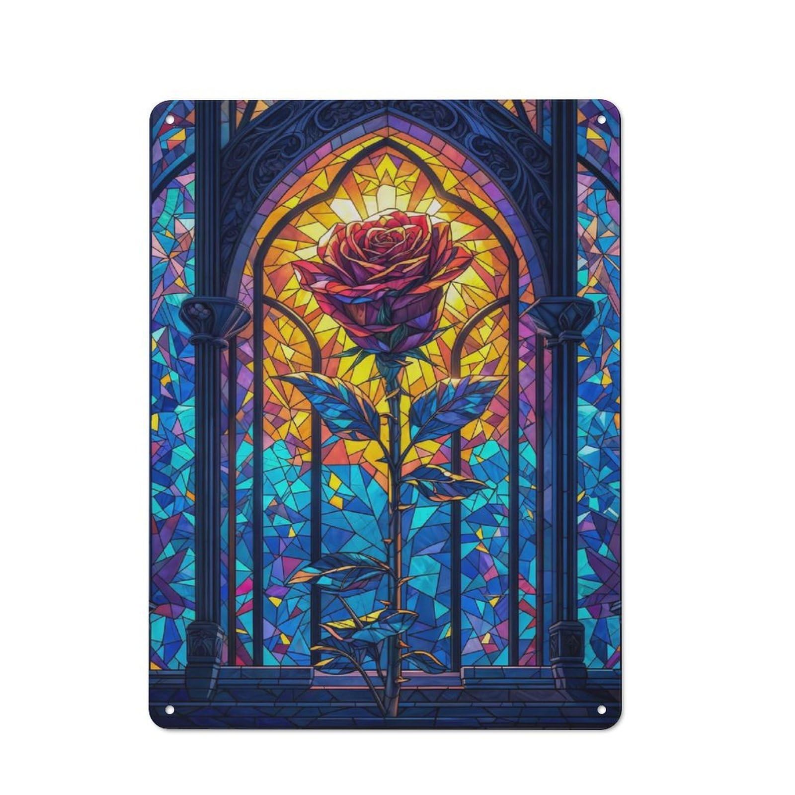 Understated Office Metal Sign 40x30cm Featuring Rose Stained Glass, Studio Wall Plaque for Office, Study, Studio Or Hallway