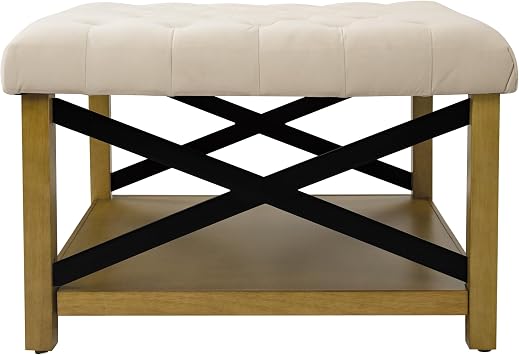 HomePop Tufted Ottoman with Wooden Storage - Cream