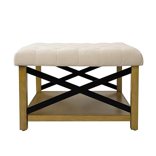 HomePop Tufted Ottoman with Wooden Storage - Cream