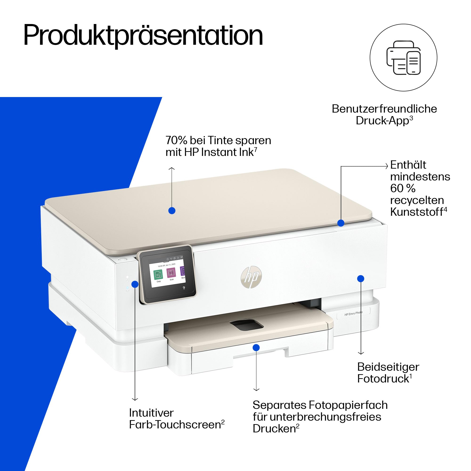 HP Envy Photo 7230 Multifunktionsdrucker Tintenstrahldrucker DIN A4 WiFi USB Drucken Scannen Kopieren Fotodruck