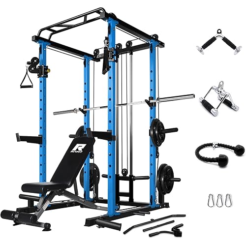 RitFit Multi-Function Squat Rack Power Cage PPC03 with Cable Crossover System, 1000LBS Capacity Power Rack and Packages with Optional Weight Bench, Barbell Weight Set, for Garage Workout & Home Gym